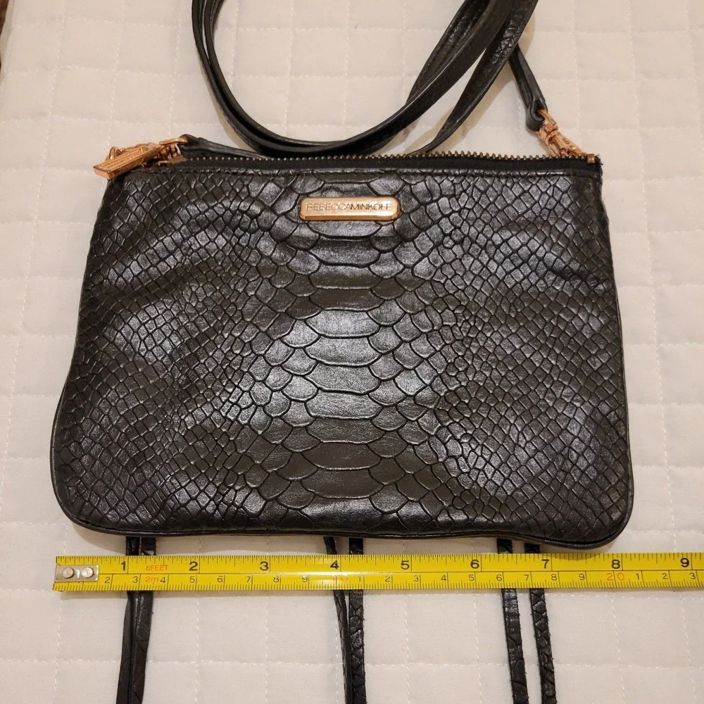 Rebecca Minkoff 3-Zipper Black Snake Embossed Crossbody Leather Bag Moto Goth